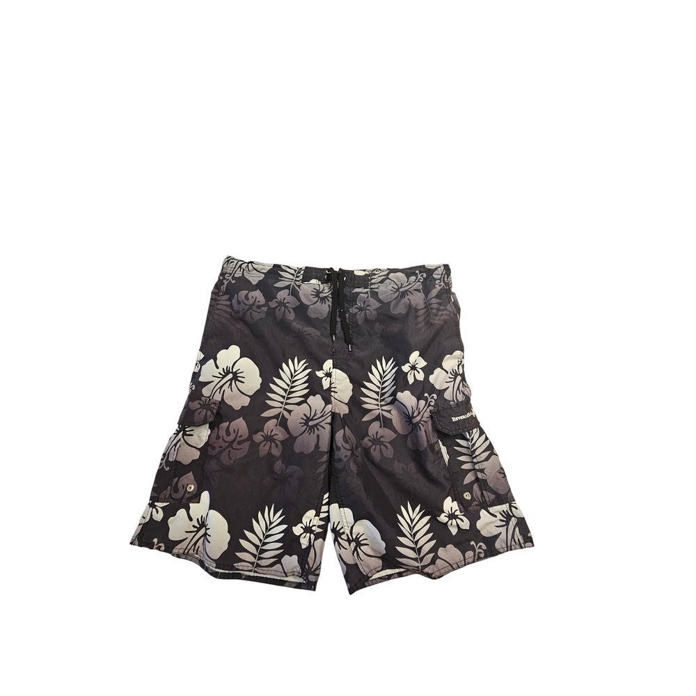 Beverly Hills Polo Club Mens XXL Swim Trunks Black White Hibiscus Floral Cargo